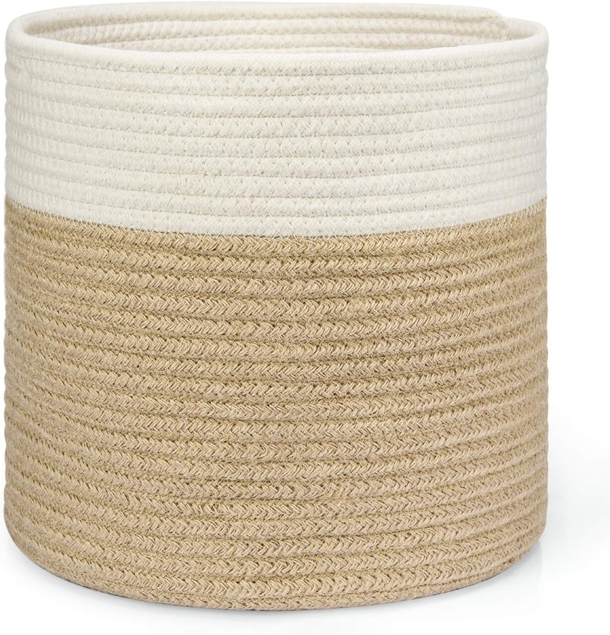 10.5 Inch Woven Jute Cotton Rope Plant Basket, Decorative Storage Basket with Handles